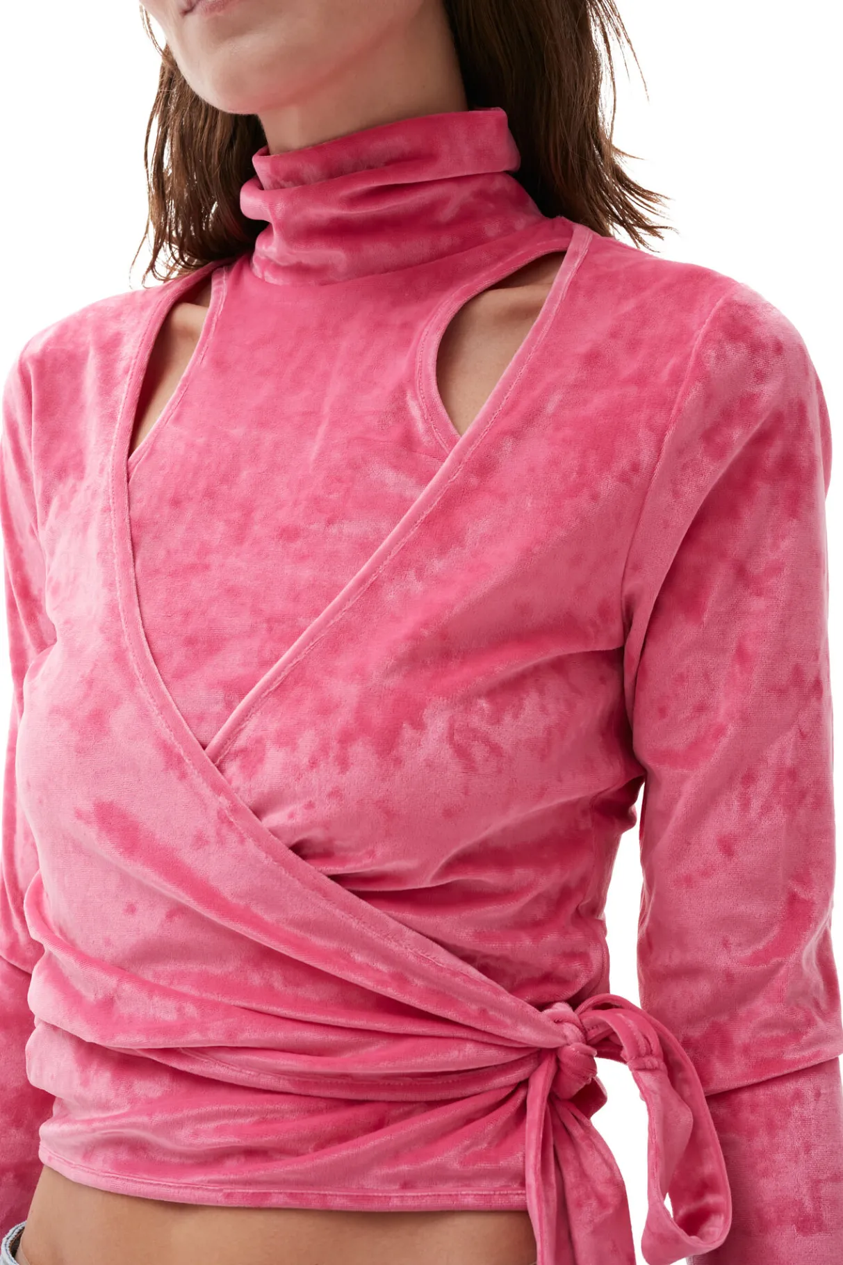 Outlet GANNI Velvet Wrap Blouse Shocking Pink