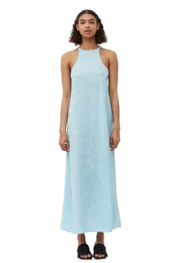 Clearance GANNI Viscose Jacquard Slip Dress Corydalis Blue