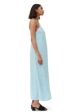 Clearance GANNI Viscose Jacquard Slip Dress Corydalis Blue