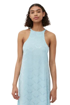 Clearance GANNI Viscose Jacquard Slip Dress Corydalis Blue