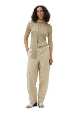 Fashion GANNI Washed Cotton Canvas Elasticated Curve Pants Pale Khaki