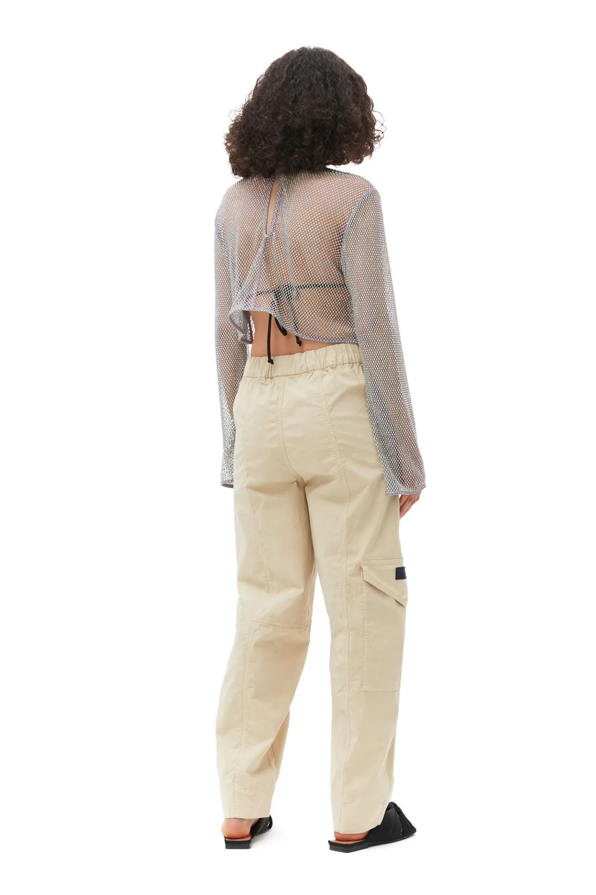 Fashion GANNI Washed Cotton Canvas Elasticated Curve Pants Pale Khaki