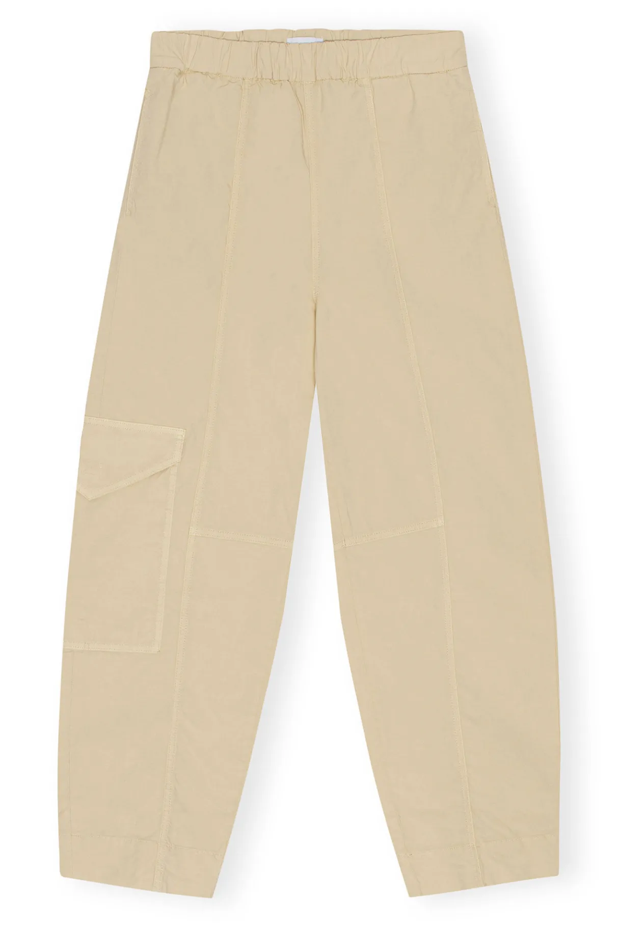 Fashion GANNI Washed Cotton Canvas Elasticated Curve Pants Pale Khaki