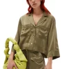 Sale GANNI Washed Satin Crop Shirt Aloe