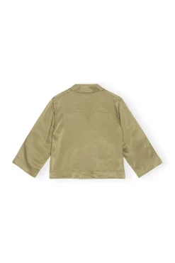 Sale GANNI Washed Satin Crop Shirt Aloe