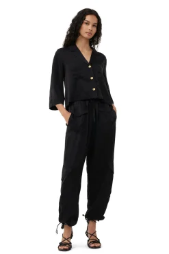 Discount GANNI Washed Satin Pants Black