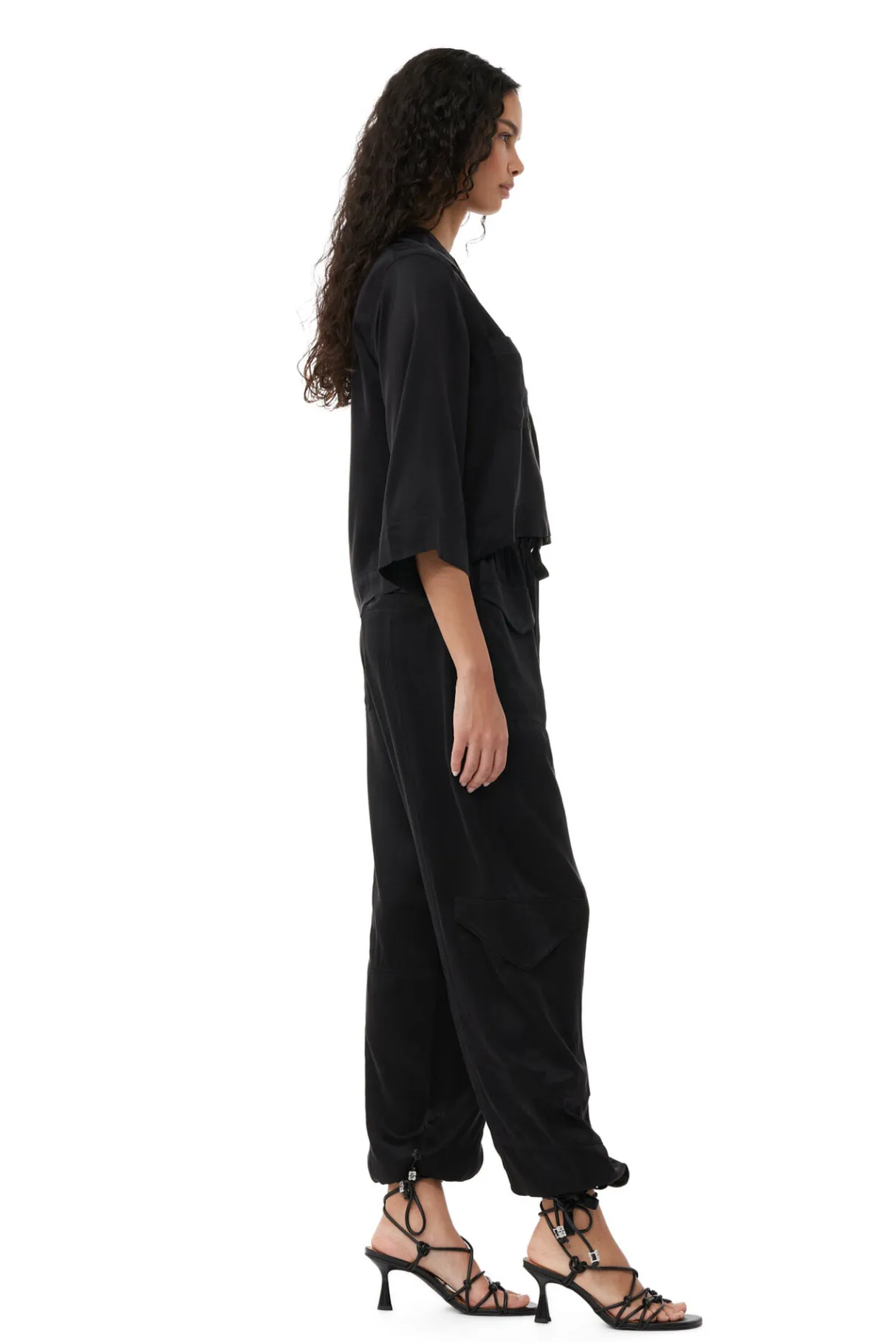 Discount GANNI Washed Satin Pants Black