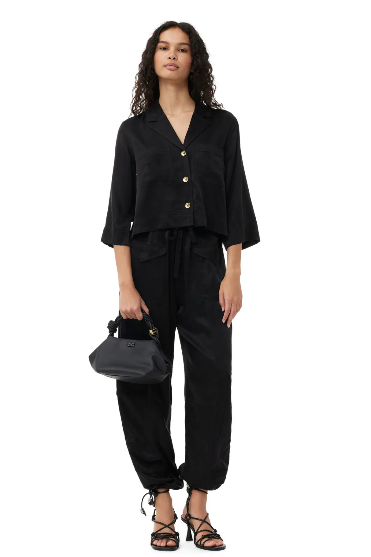 Discount GANNI Washed Satin Pants Black