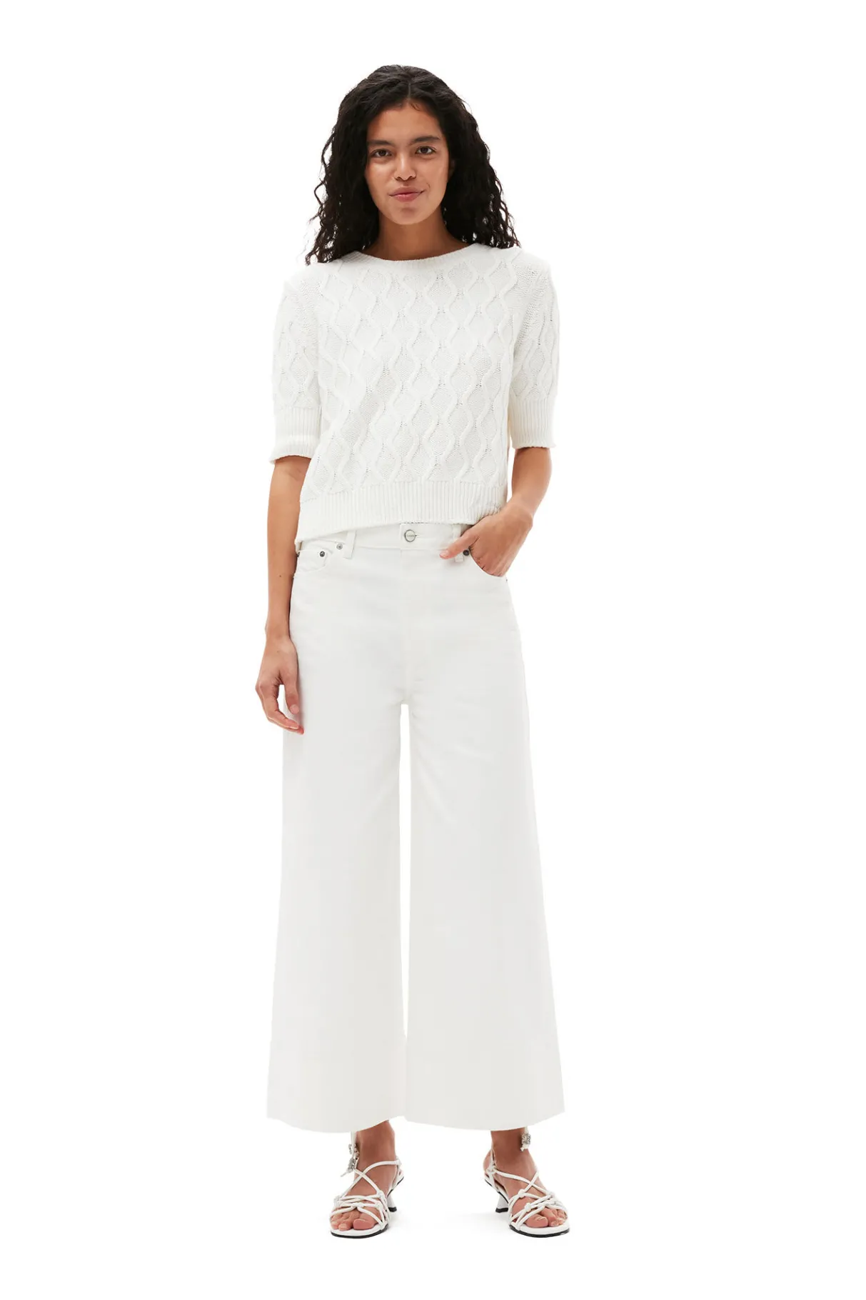 Sale GANNI White Denim Cropped Jeans Bright White