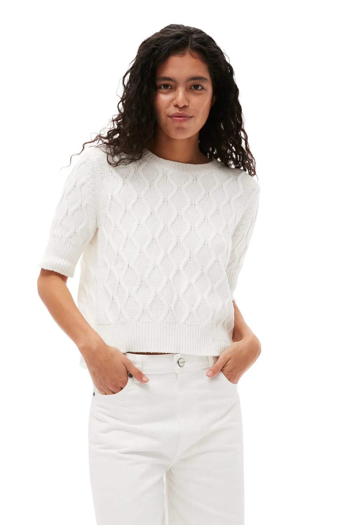 Sale GANNI White Denim Cropped Jeans Bright White
