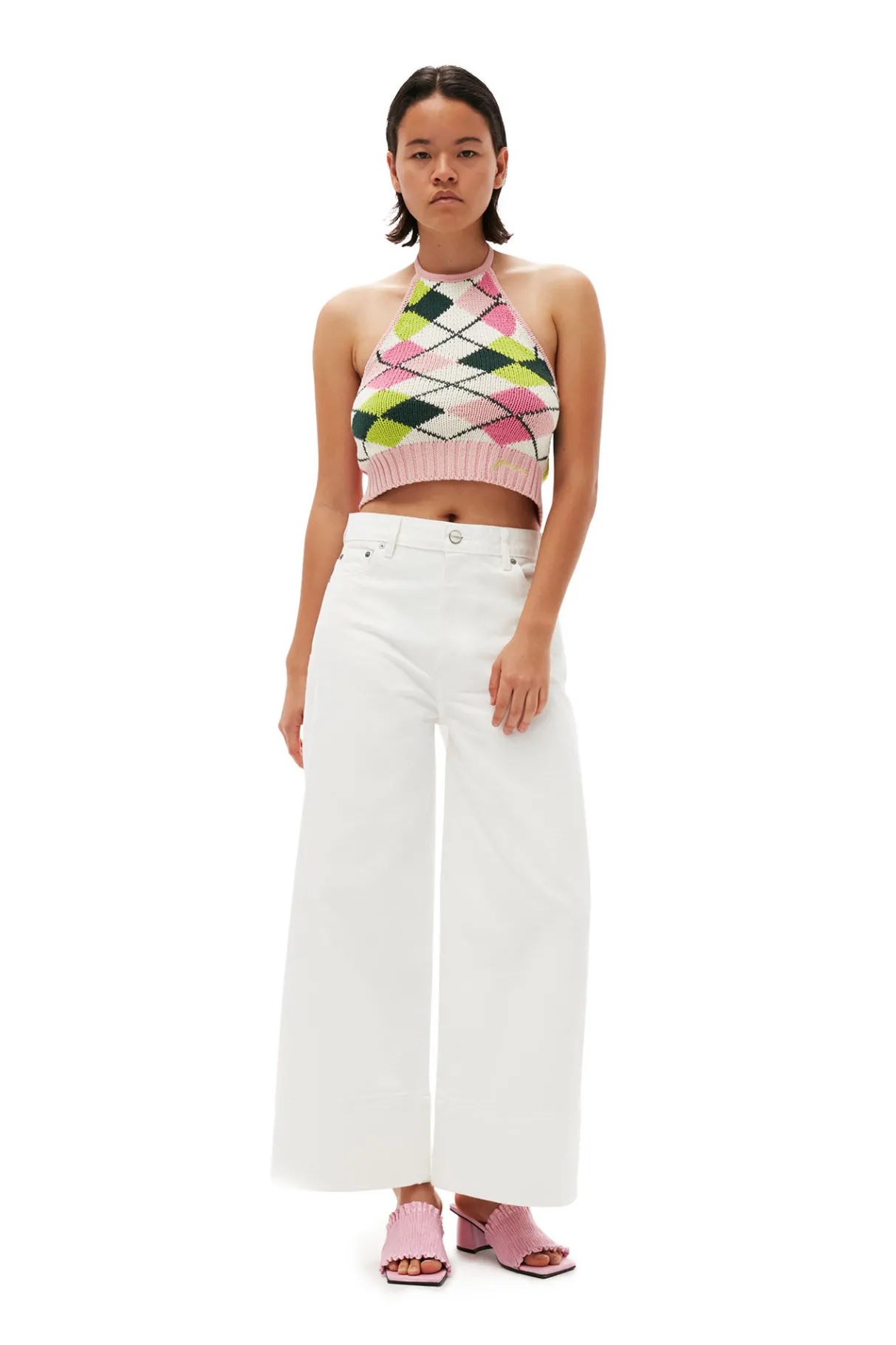 Sale GANNI White Denim Cropped Jeans Bright White