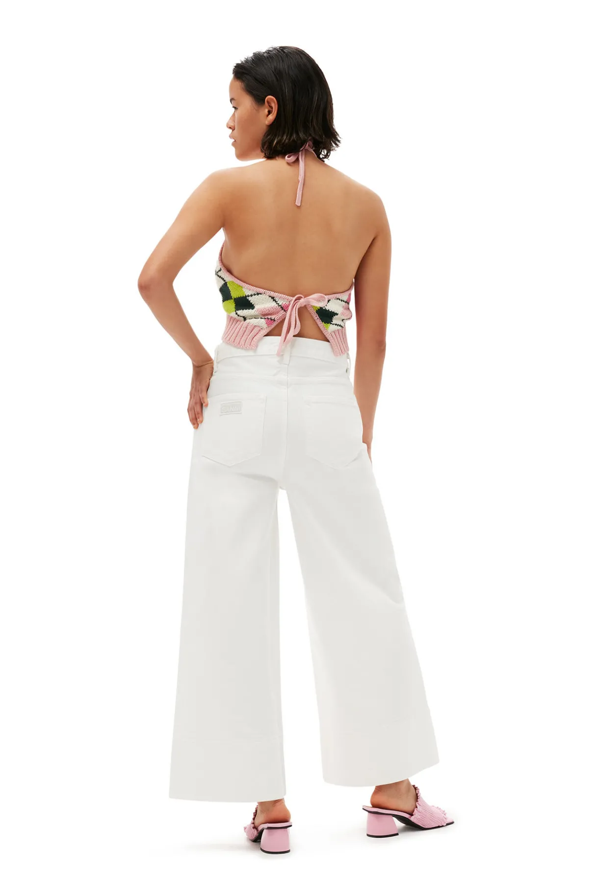 Sale GANNI White Denim Cropped Jeans Bright White