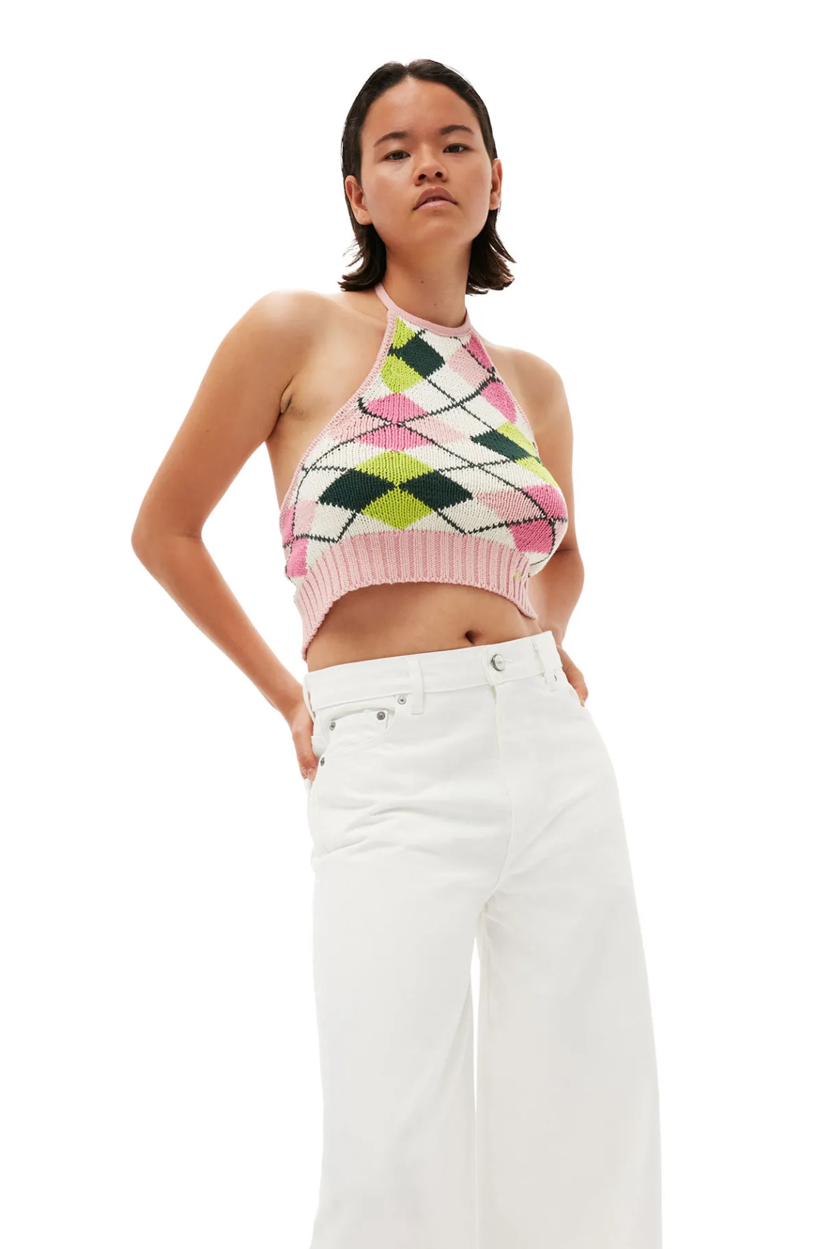 Sale GANNI White Denim Cropped Jeans Bright White
