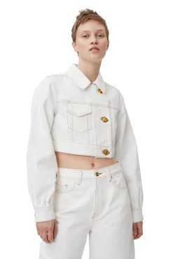 Store GANNI White Denim Cropped Trucker Jacket Bright White