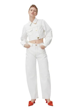 Store GANNI White Denim Cropped Trucker Jacket Bright White