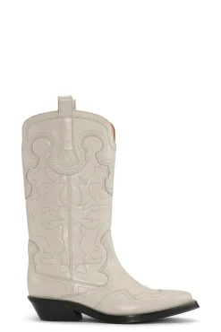Discount GANNI White Mid Shaft Embroidered Western Boots Egret
