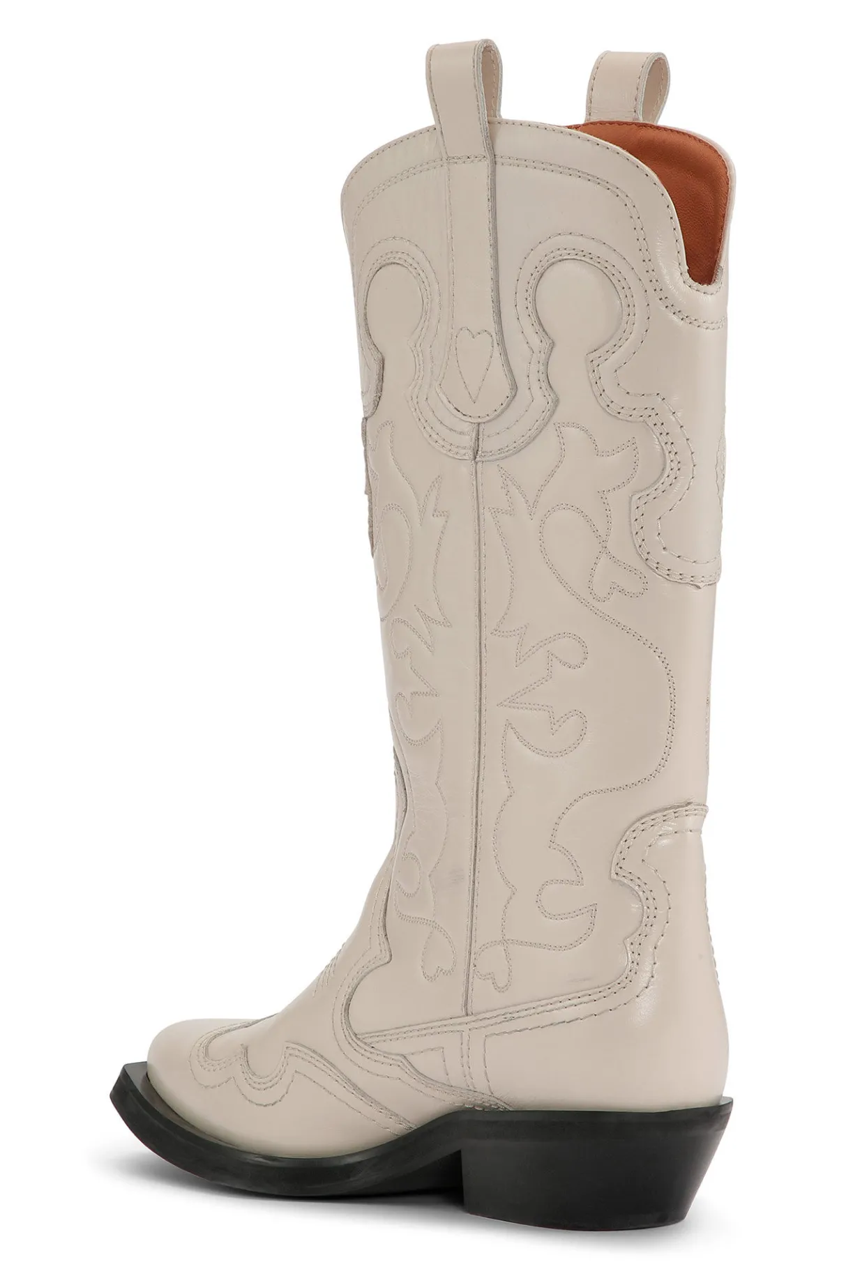 Discount GANNI White Mid Shaft Embroidered Western Boots Egret