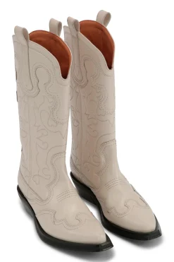 Discount GANNI White Mid Shaft Embroidered Western Boots Egret