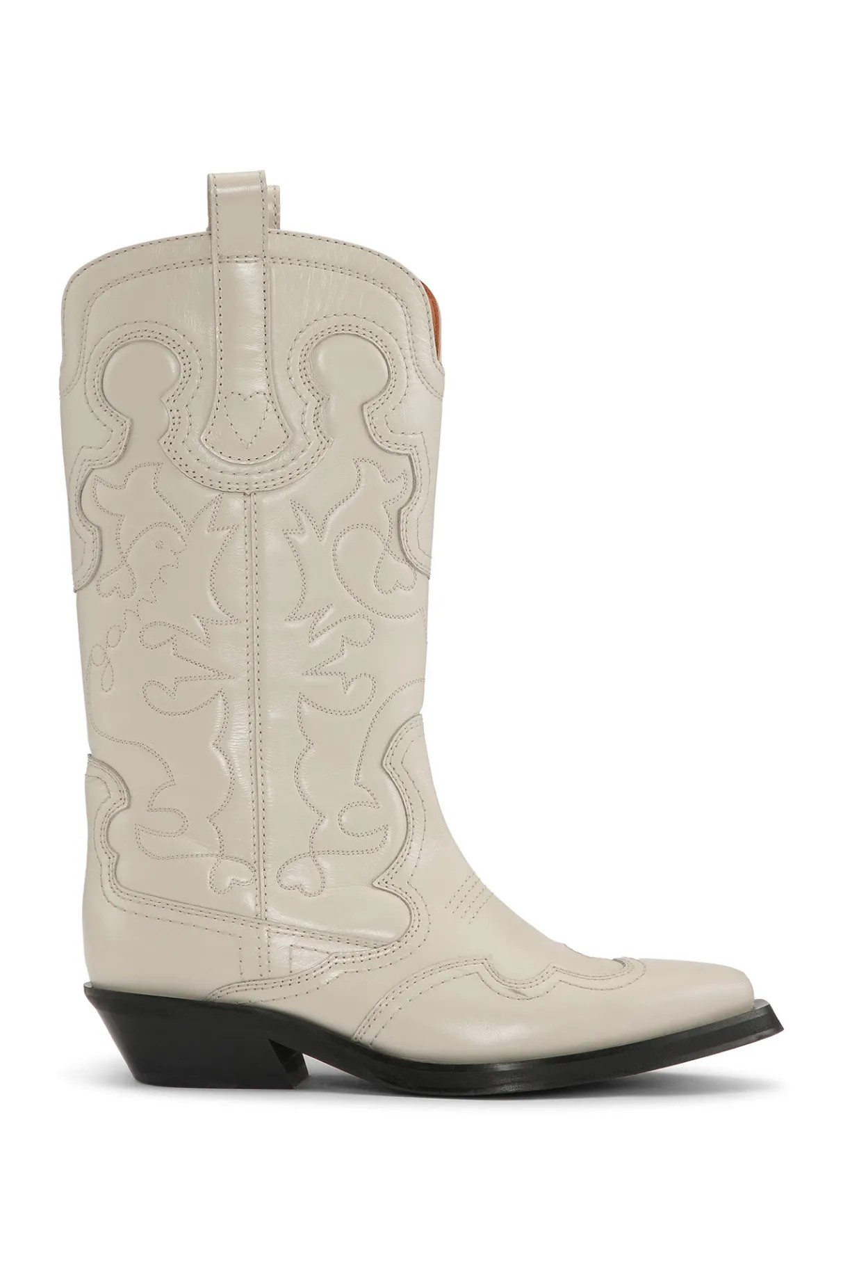 Discount GANNI White Mid Shaft Embroidered Western Boots Egret
