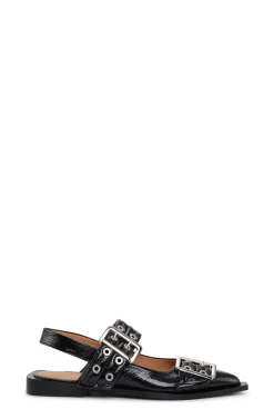 Flash Sale GANNI Wide Welt Buckle Ballerinas Black