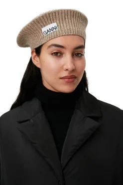 Best Sale GANNI Wool Beret Petrified Oak