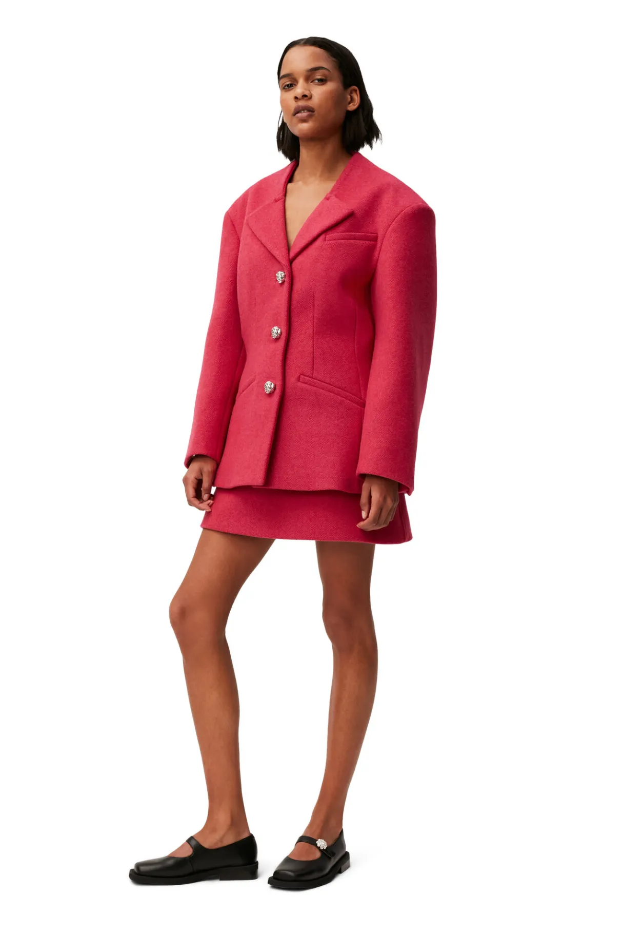 Shop GANNI Wool Blazer Fiery Red