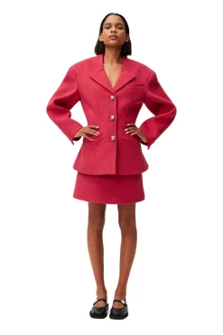 Shop GANNI Wool Blazer Fiery Red