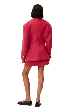 Shop GANNI Wool Blazer Fiery Red