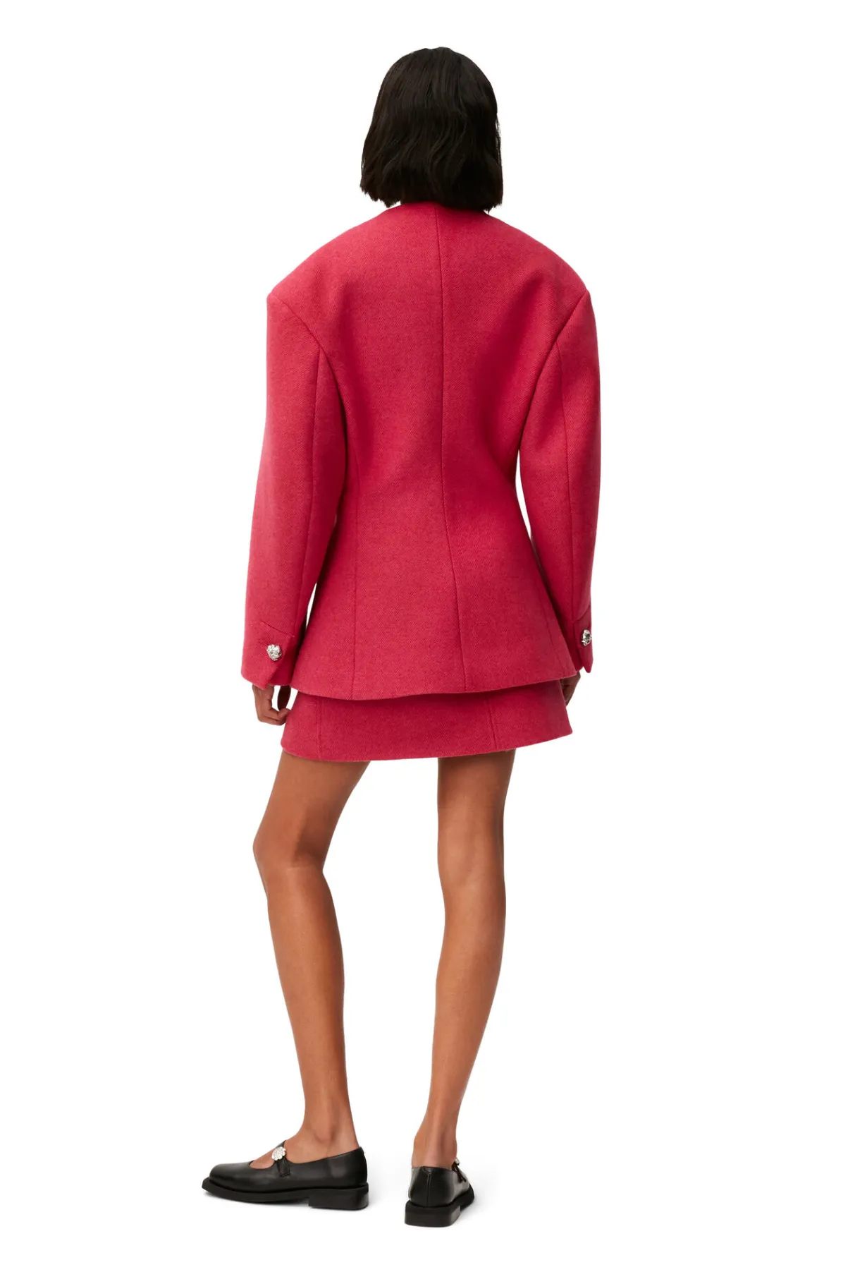 Shop GANNI Wool Blazer Fiery Red