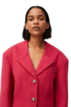 Shop GANNI Wool Blazer Fiery Red