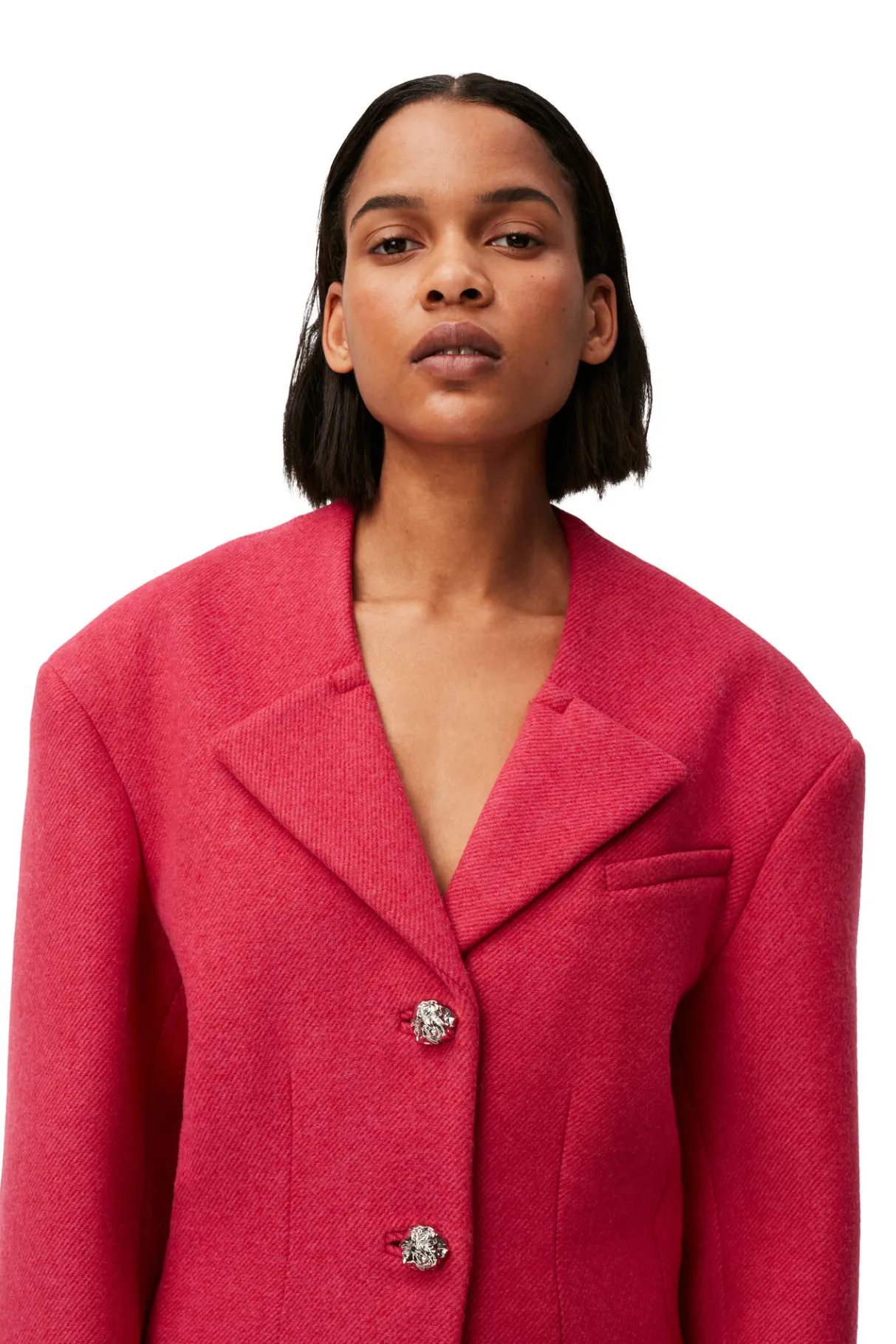 Shop GANNI Wool Blazer Fiery Red