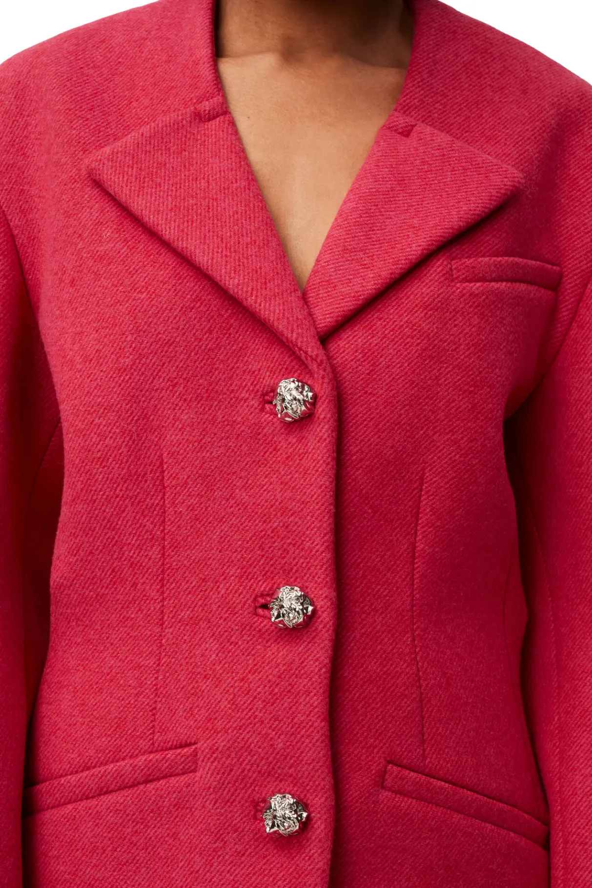 Shop GANNI Wool Blazer Fiery Red