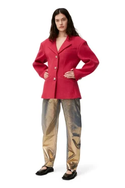 Shop GANNI Wool Blazer Fiery Red
