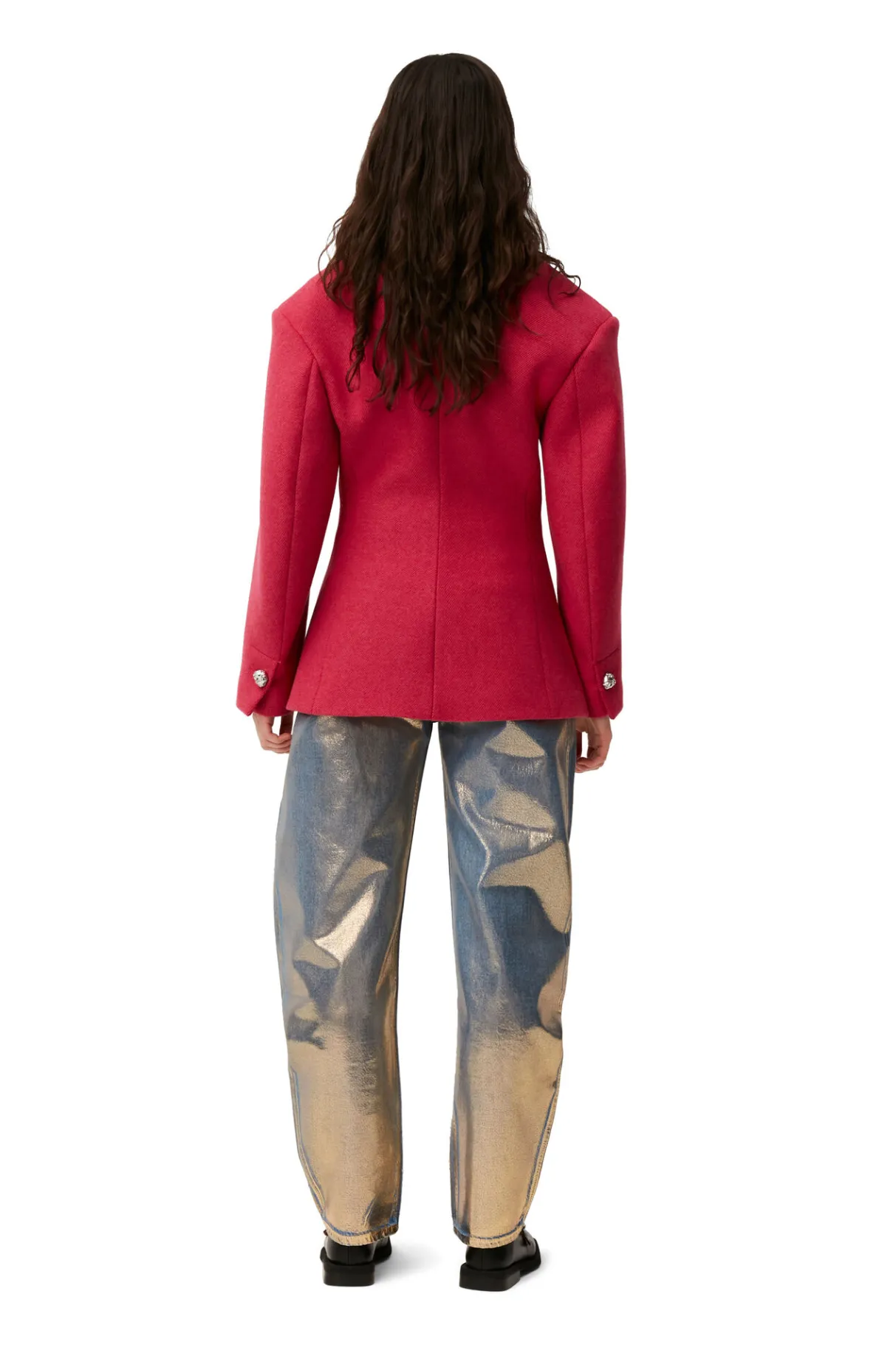 Shop GANNI Wool Blazer Fiery Red
