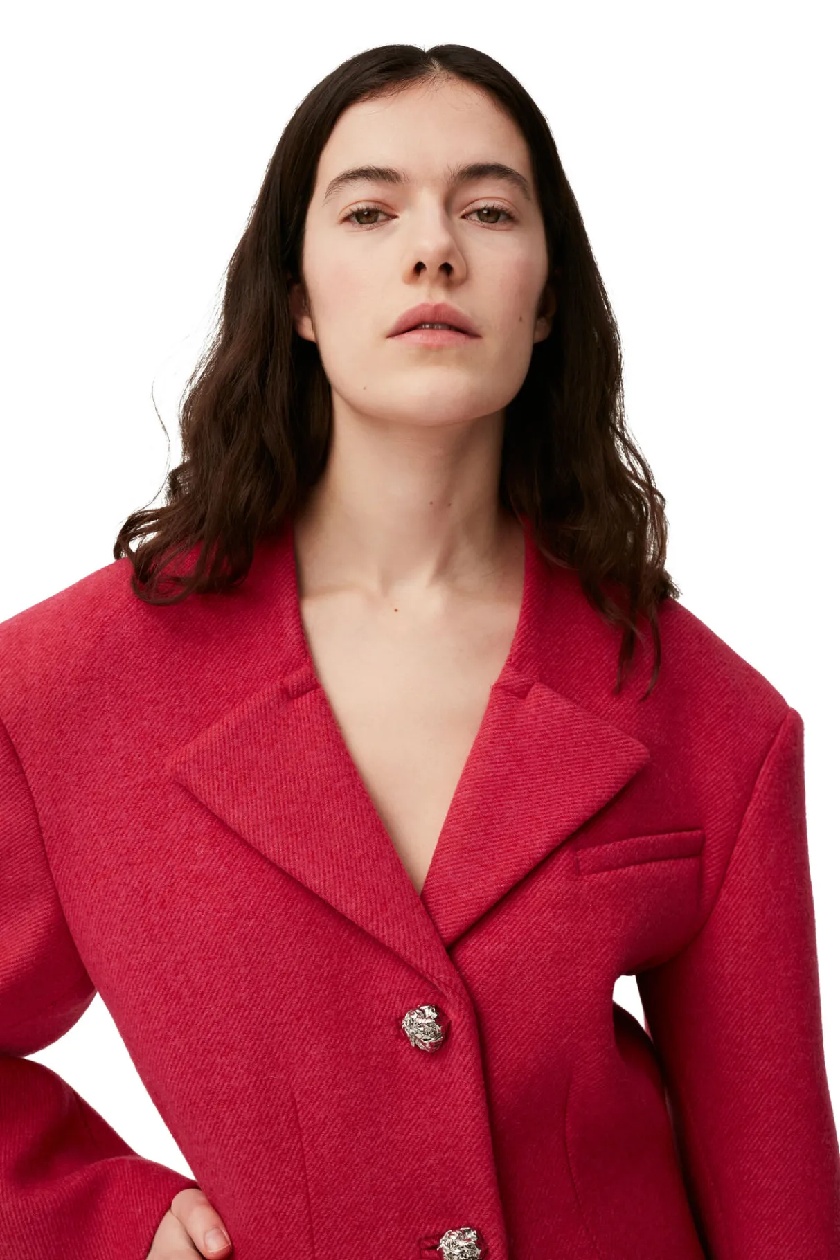 Shop GANNI Wool Blazer Fiery Red