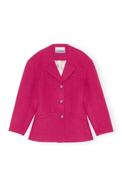 Shop GANNI Wool Blazer Fiery Red