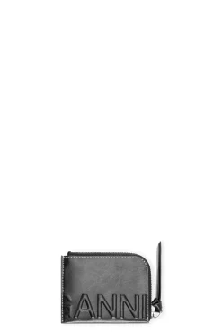 Online GANNI Zip Logo Card Holder Black